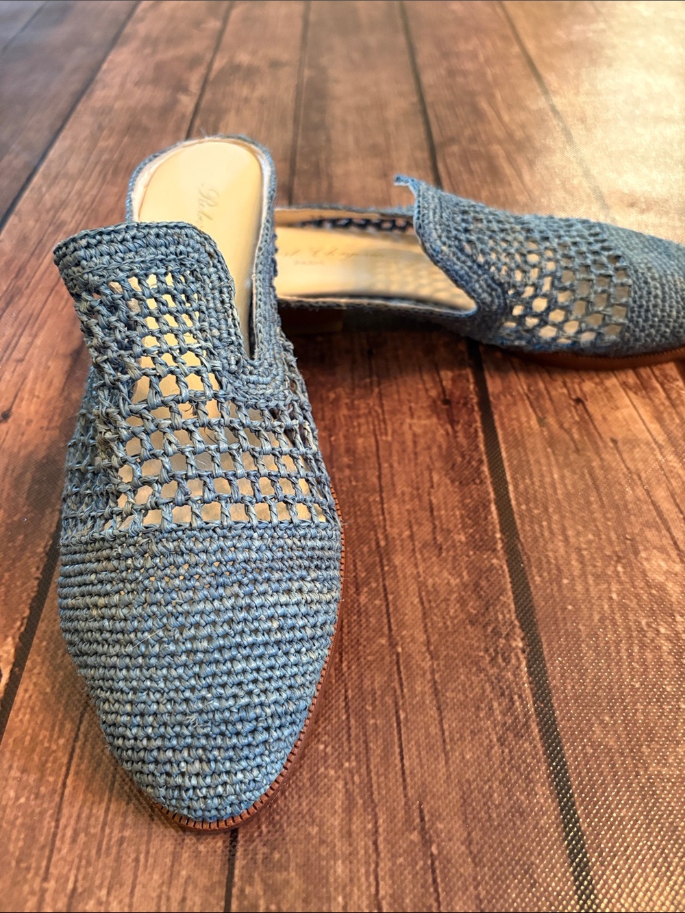 Robert Clergerie Paris Blue Raffia Mules Sz 38 (US 7.5)